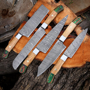 Damascus steel chef knives set ,kitchen cooking knives with sheath | Birthday & Anniversary gift Kitchen use With leather Roll