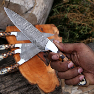 Damascus Steel 5 PCs Premium Kitchen Knife Personalized Chef Knife Set Forging Blades, Kitchen Knife Set, Chef Knife Set Father’s Day Gift Dad