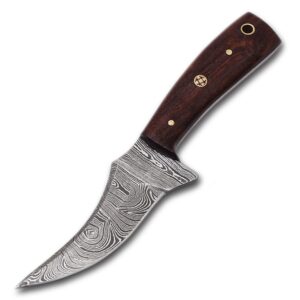 Custom handmade Damascus steel Hunting Skinner knife, mini Knife, Survival knife, Full tang knife, With Wooden Handle