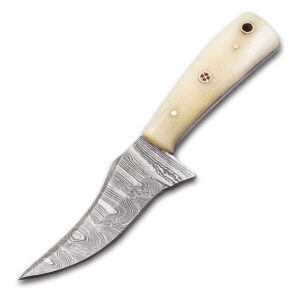 Custom handmade Damascus steel Hunting Skinner knife, mini Knife, Survival knife, Full tang knife, With Camel Bone Handle