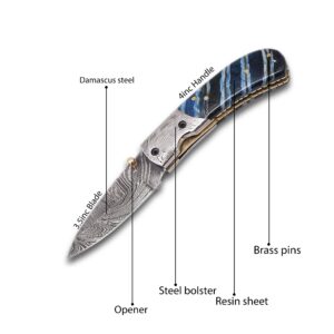 Groomsmen Damascus Folding Knife, 6.50 inches Pocket Knife for Men Made of Authentic Damascus Steel, Groomsmen gifts, Boyfriend Gift, For Him