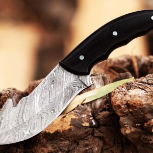 Custom handmade Damascus steel Hunting Skinner knife, Camping knife, Survival knife, Full tang knife, With leather sheath