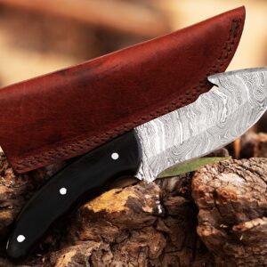 Custom handmade Damascus steel Hunting Skinner knife, Camping knife, Survival knife, Full tang knife, With leather sheath