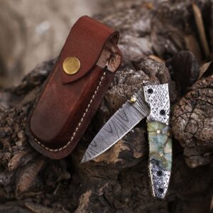 Damascus Pocket Folding Knife, Custom Pocket Folding Knife, Groomsmen gifts, Anniversary Gifts, Damascus Steel Blade, Gift for Husband