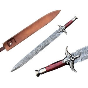 Custom handmade Damascus steel Double Edge Viking Sword, Survival Sword, Medieval Sword Wooden Handle Fathers Day Gift