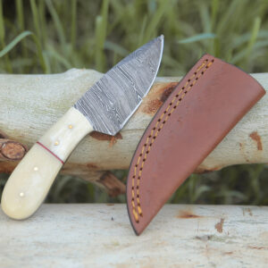 Custom handmade Damascus steel Hunting Skinner knife, mini Knife, Survival knife, Full tang knife, With Bone Handle