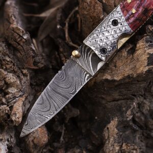 Personalized Handmade Damascus Pocket Folding Knife 6.5″, Camping Hiking Damascus Pocket Knife, Gift for Groomsmen, Gift for Men, USA